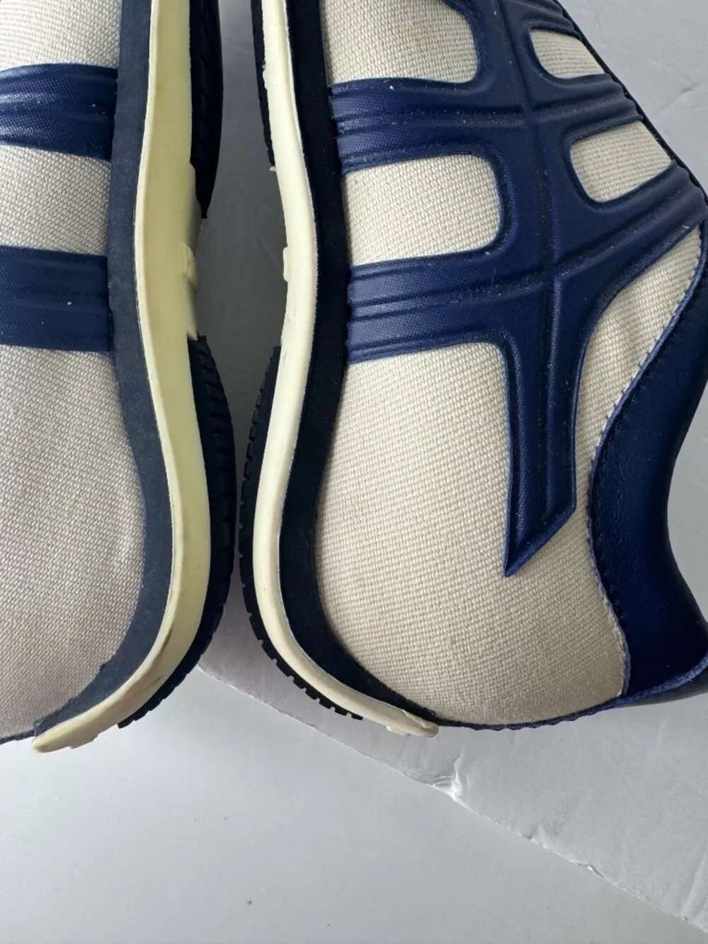 HOGAN Slip on Side Web Pull On Canvas Leather Blue White Sneakers EU 37 US 7 NIB